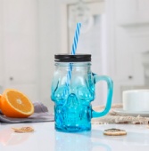 Skull glass cup with straw